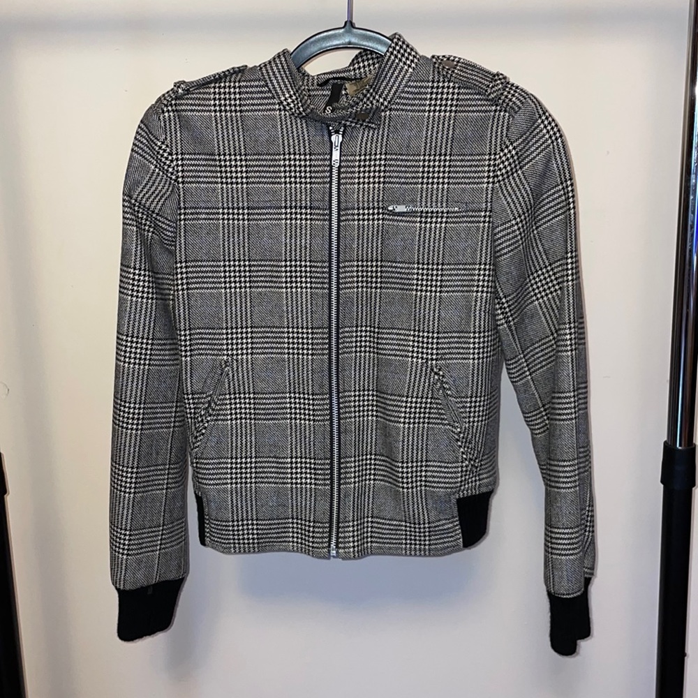 Black and White Plaid Houndstooth Jacket
